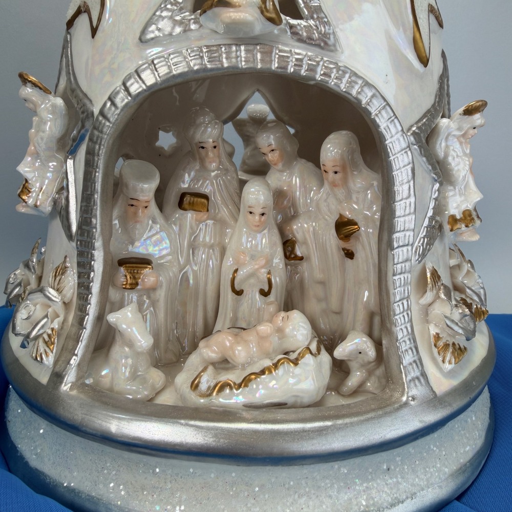 Cracker Barrel Vintage Pearlized Porcelain Christmas Nativity Bell - Picture 2 of 13